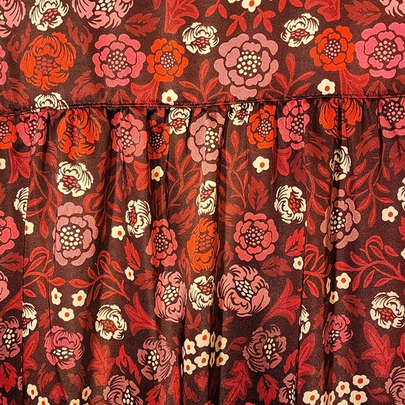 Floral Wrap Dress Red and Pink Silky Eco Friendly Recycled Fabric Fall Workwear - Picture 7 of 7